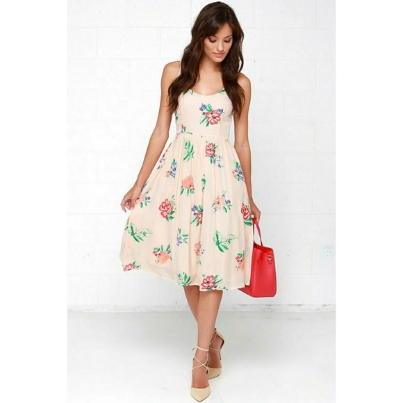 BB Dakota Heleen Peach Floral Print Midi Dress